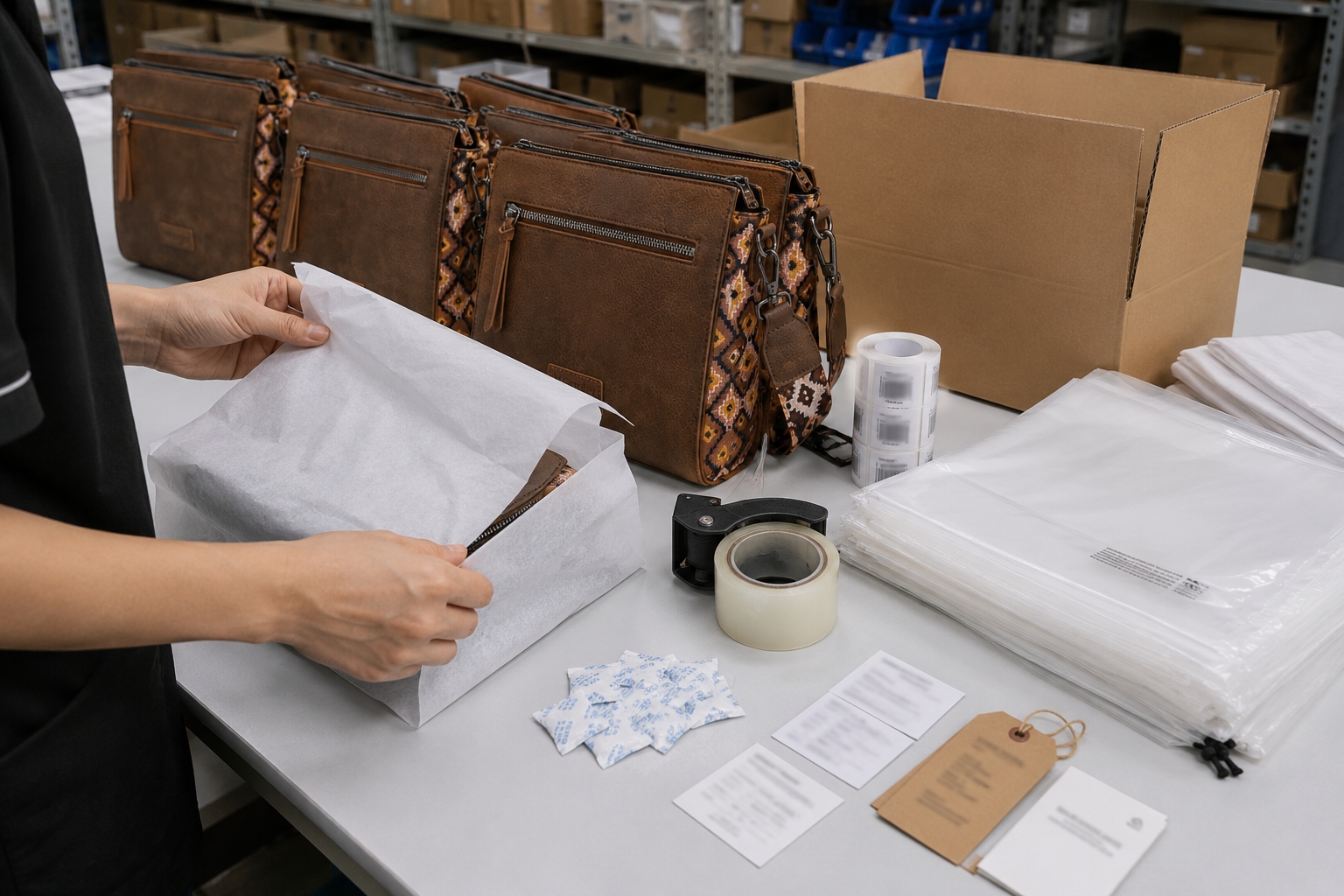 Packing Material Preparation Packing material preparation stage for Wrangler Aztec Crossbody Purse shipment