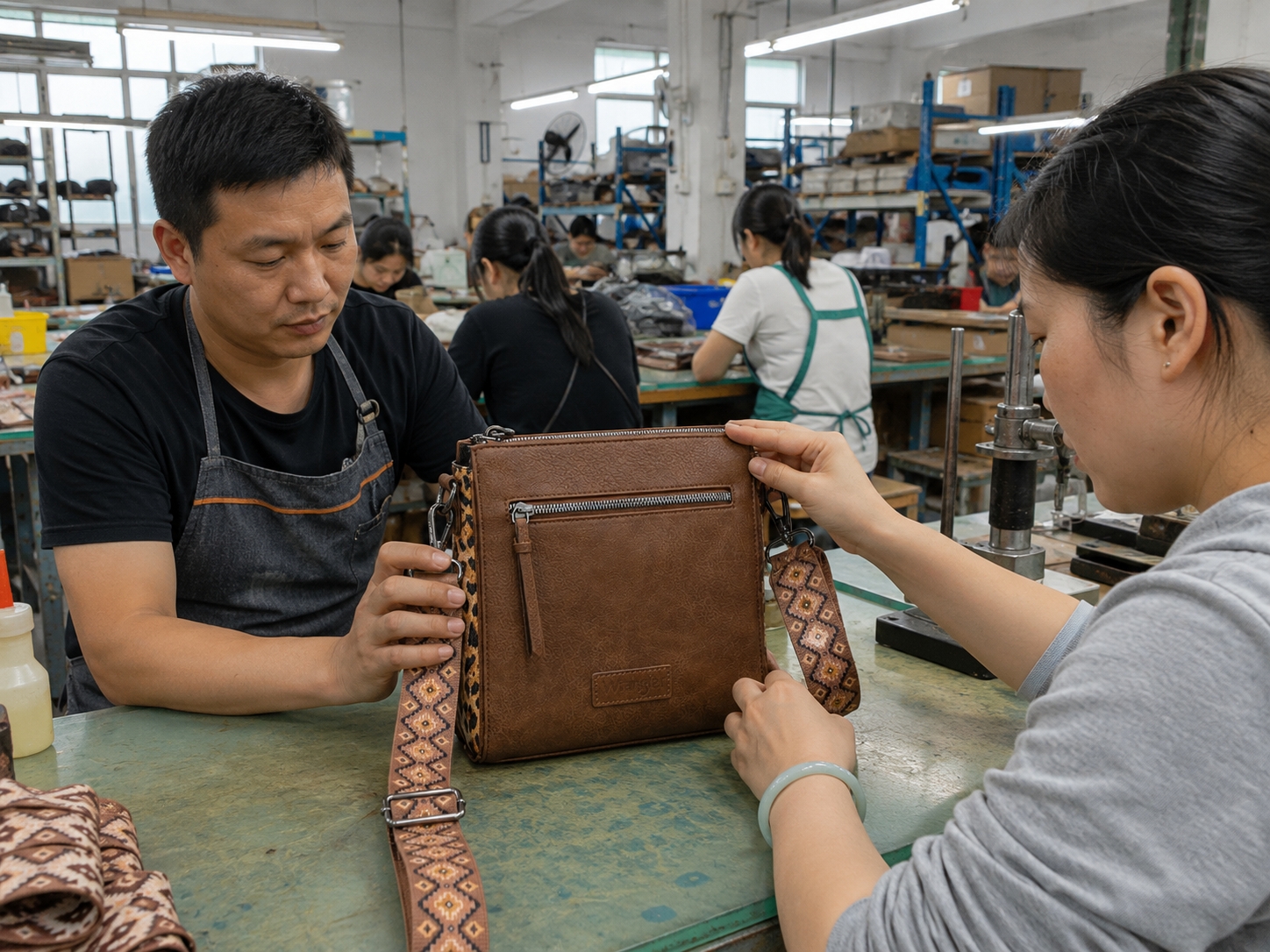 Shape Finishing Light Pressing Shape finishing and light pressing step for Wrangler Aztec Crossbody Purse