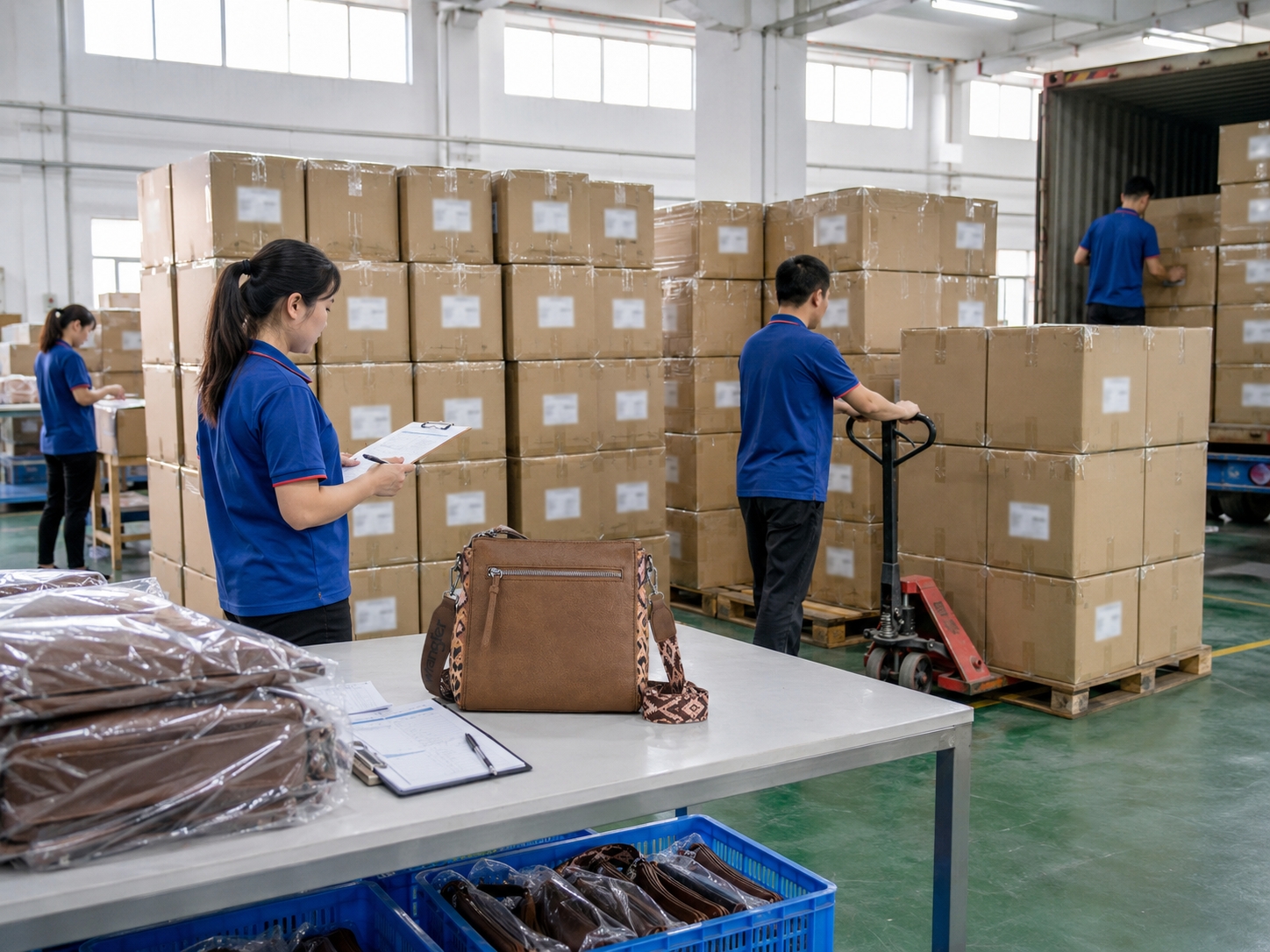 Shipment Ready Dispatch Area Shipment ready dispatch area showing Wrangler Aztec Crossbody Purse cartons prepared for delivery